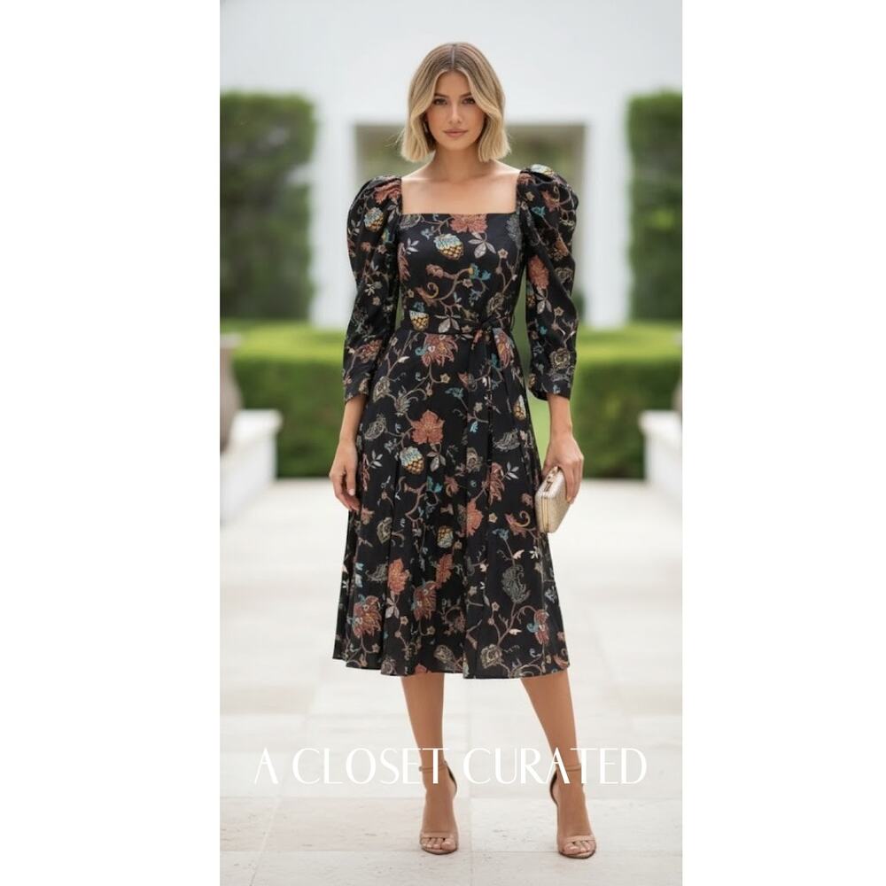 Mille Floral Midi Dress XXS Black NWT